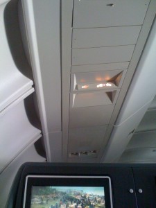 I was lying down FLAT when I took this picture. Just have to show everybody, "Hey, I am lying down flat on a plane!" and not in the aisle!